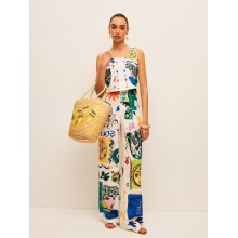 Graphic Print Crop Top With Wide-Leg Pants Set