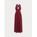 Wine Red V Neck Plaeted Beach Dress Wine Red V Neck Plaeted Beach Dress