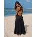 Black V Neck Plaeted Beach Dress