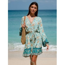 Floral Print Raglan Sleeve Beach Dress
