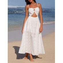 White Hollow Out Cotton Beach Dress