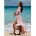 Pink Printed Ruffled Beach Dress