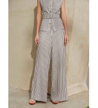 Striped Mid-Waist Wide Leg Pants