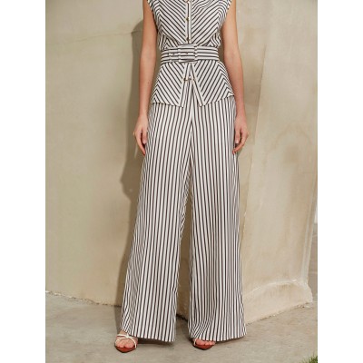 Striped Mid-Waist Wide Leg Pants