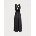 Black V Neck Plaeted Beach Dress